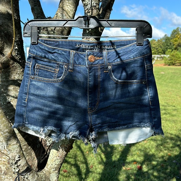 American Eagle Outfitters Super Stretch Hi-Rise Shortie AEO Denim Jean Shorts 2 - Picture 2 of 16